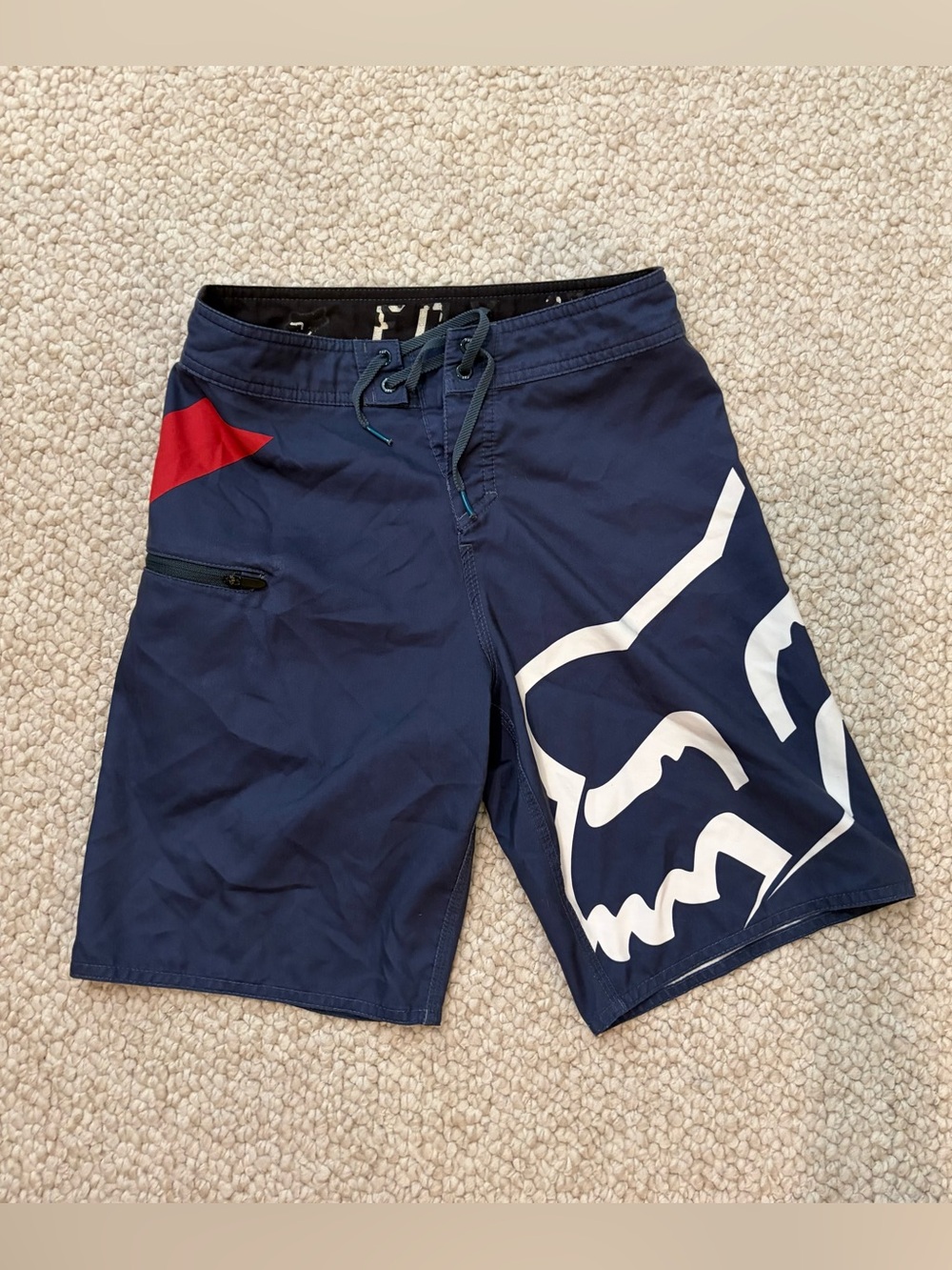 Fox Navy and White Men's Boardshorts with Red Accent